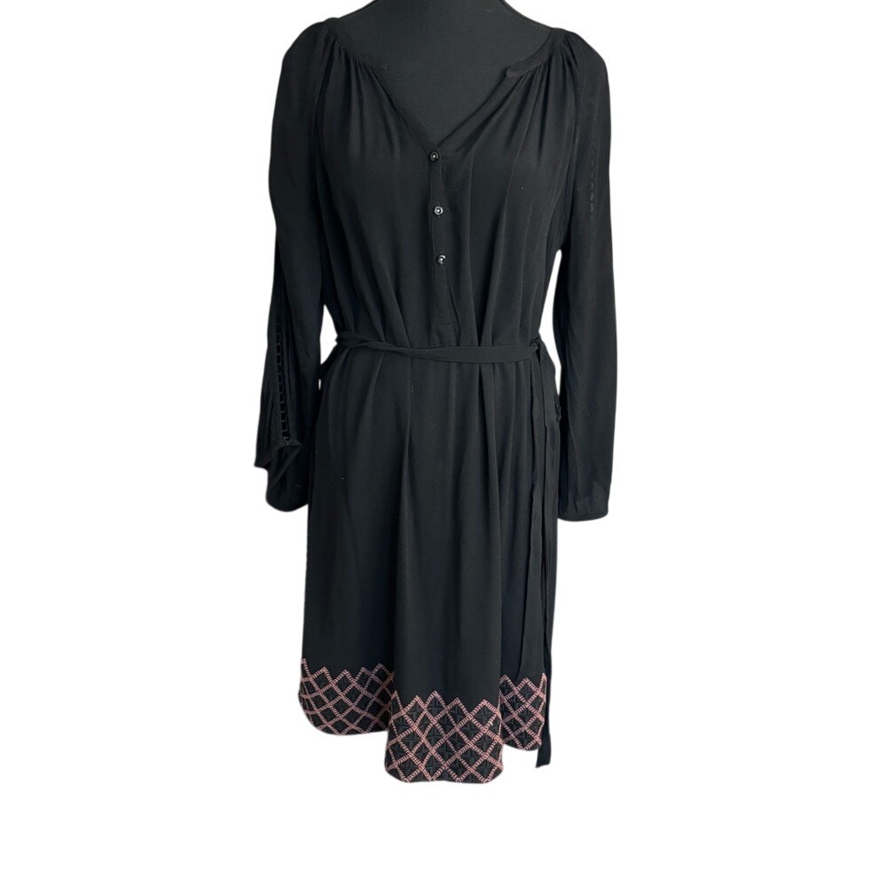 Hatley Black Bishop Sleeve Mid Length Dress‎ w/Pink Detail Size M